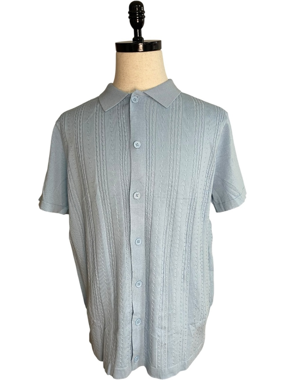 Coofandy Short Sleeve Knit Button Up Shirt Light Blue